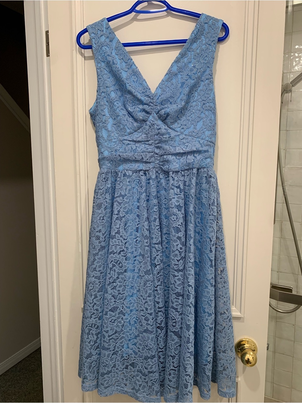 Light Blue Lace V-Neck Midi Dress.  With a bit of sequin sparkle.